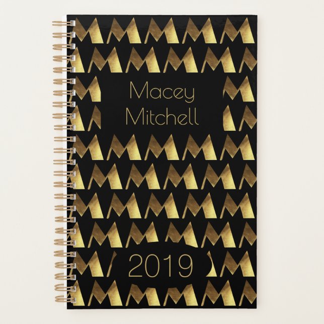 Année personnalisée 2019 Monogramme d'or noir M Él (Devant)