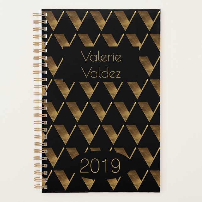 Année personnalisée 2019 Monogramme d'or noir V él (Devant)