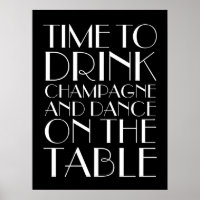 Années 1920 Boire Champagne Poster noir