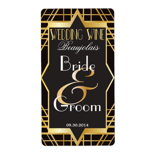 Années folles Gatsby Style Mariage Vin Étiquette (Devant)