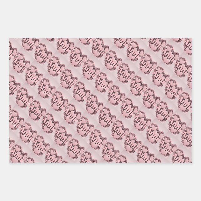Annie 3D Pink Hearts Wrapping Paper Set Geschenkpapier Set (Vorderseite)