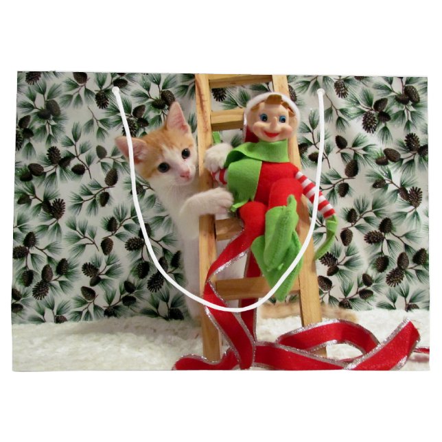 Annie and the Elf Christmas - Cat /Kitten Geschenk Große Geschenktüte (Rückseite)