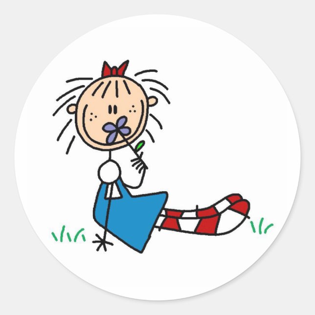 Annie in Gras mit Blume-Aufkleber Runder Aufkleber (Vorderseite)