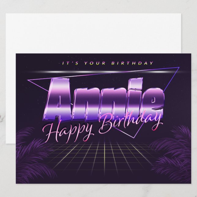 Annie Name Vorname lila retro Karte Geburtstag (Vorne/Hinten)