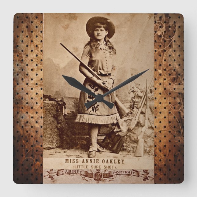 Annie Oakley Sepia Quadratische Wanduhr (Vorderseite)