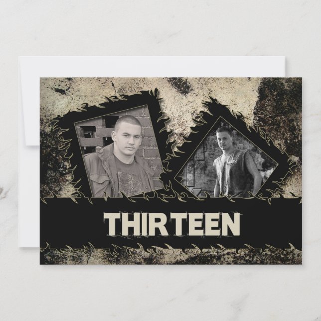 ANNIVERSAIRE 13e INVITATION - GRUNGE - DEUX PHOTOS (Devant)