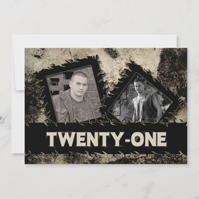 ANNIVERSAIRE 21E INVITATION - GRUNGE - DEUX PHOTOS (Devant)