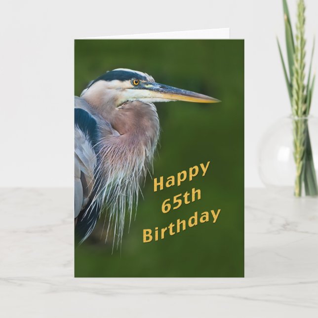 Anniversaire, 65e, Grande carte d'oiseaux du Héron (Devant)