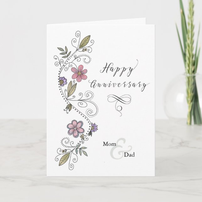 Anniversaire à maman et papa Carte de l'aquarelle (Devant)