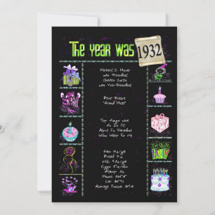 Anniversaire Année 1932 Invitation