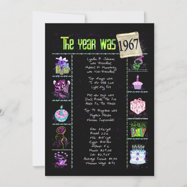 Anniversaire Année 1967 Invitation (Devant)