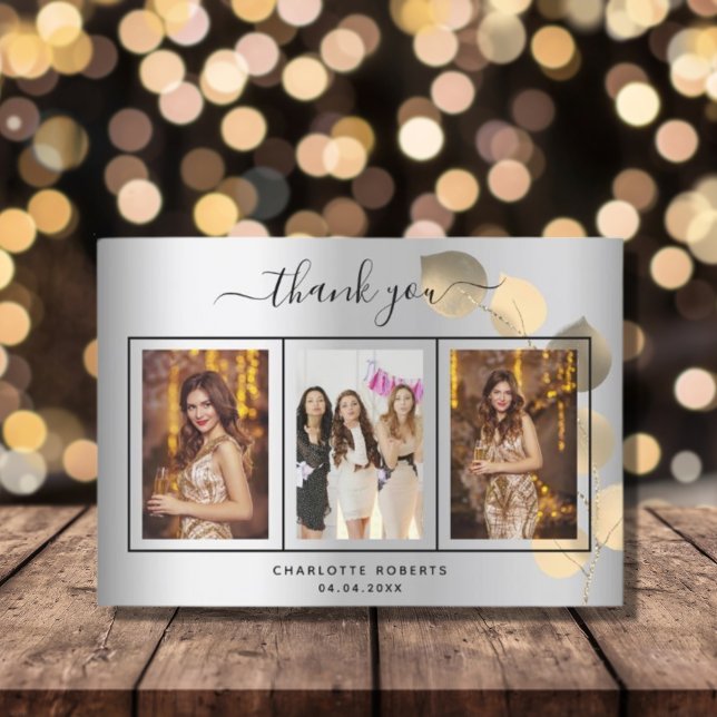 Anniversaire argent eucalyptus or photo merci (Créateur téléchargé)