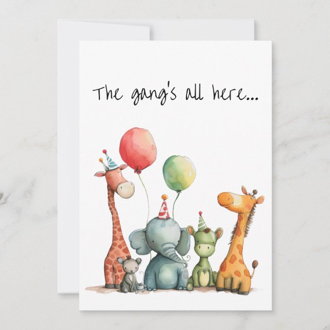 Anniversaire avec carte d'animaux caricaturaux trè (Devant)