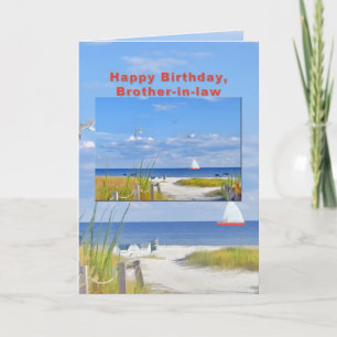 Anniversaire, beau-frère, carte plage et Ocean Car