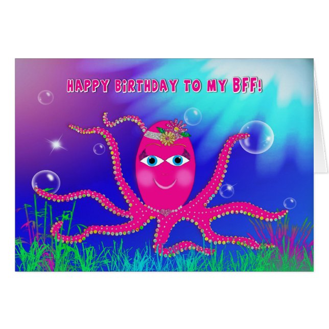 Anniversaire, BFF, AMI, Humourant, Poulpe Sassy (Devant horizontal)