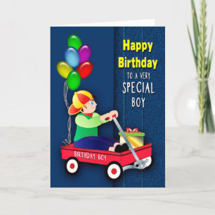 Anniversaire Boy Red Wagon et Ballons sur la carte