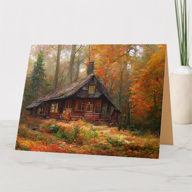 ANNIVERSAIRE CABINE AUTOMNE BOIS CARTE DE SALUT (Devant)