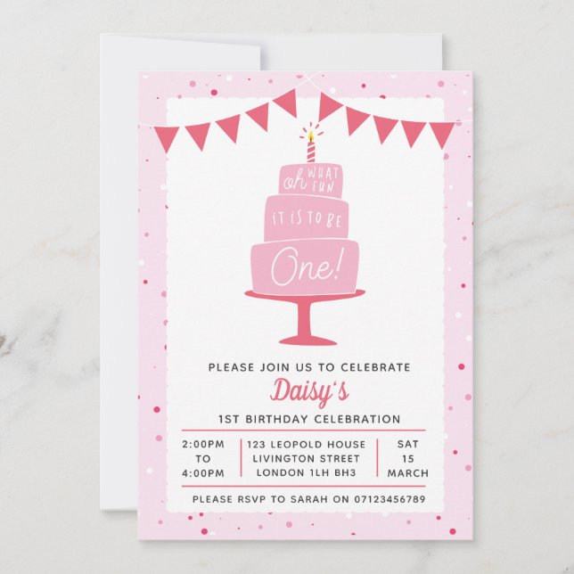 Anniversaire Cake Girls 1ère invitation anniversai (Devant)