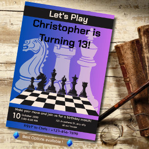 Anniversaire Chess Party Invitation Amusement Jeu 