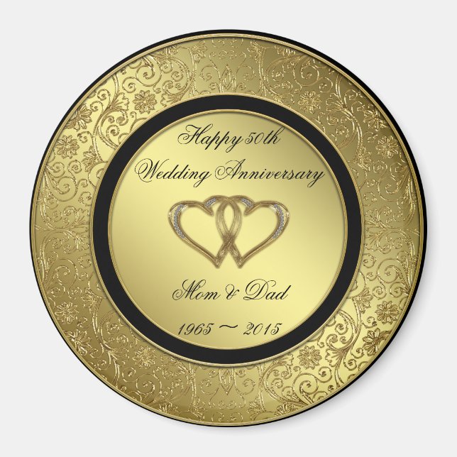 Anniversaire classique Mariage d'or Magnet rond (Devant)
