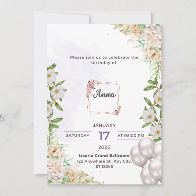 Anniversaire de Anna Carte d'invitation (Devant)