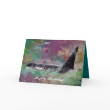 Anniversaire de carte de voeux de baleine d'orque,