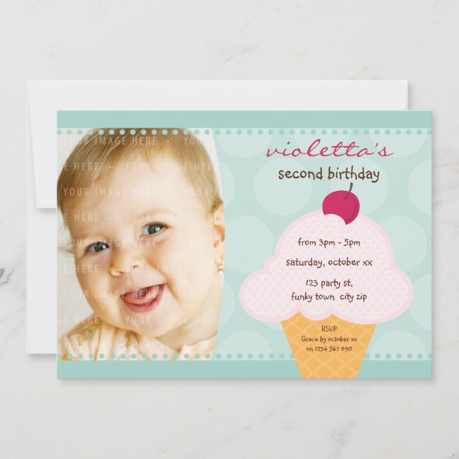 ANNIVERSAIRE DE ENFANT PARTY INVITATION cône de gl (Devant)