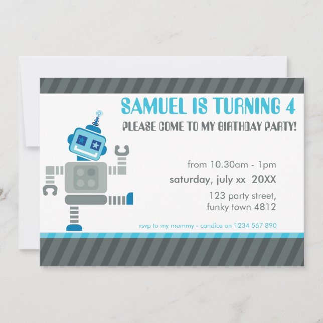 ANNIVERSAIRE DE ENFANT PARTY INVITATION joli robot (Devant)
