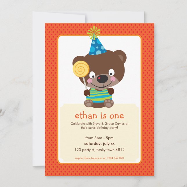 ANNIVERSAIRE DE ENFANT PARTY nounours INVITATION l (Devant)