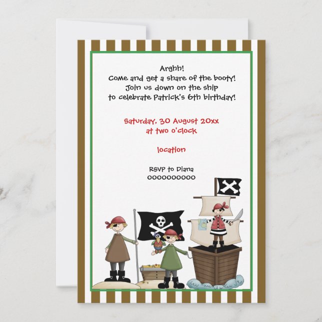 Anniversaire de enfant pirate, invitation frontièr (Devant)