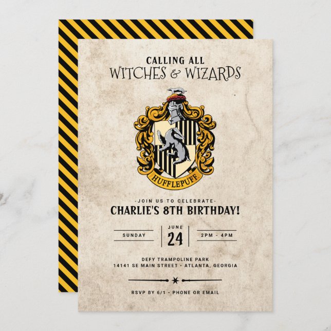 Anniversaire de Harry Potter | Invitation Hufflepu (Devant / Derrière)