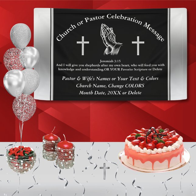 Anniversaire de l'église ou bannière de l'annivers (Personalized, Church Anniversary Banner. Black and Silver, Church Banners. Pastor Anniversary Banner)