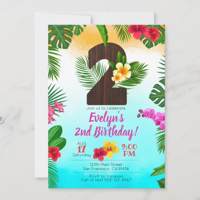 Anniversaire de Luau, Invitation Luau Parti 2e ann (Devant)