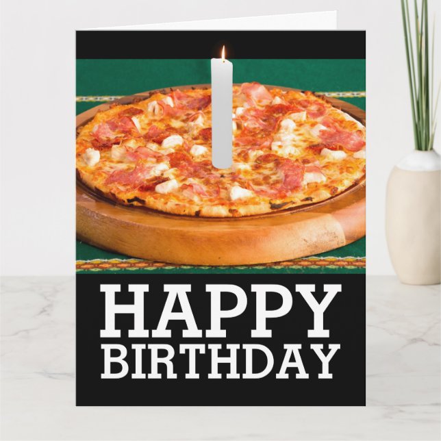 ANNIVERSAIRE DE PIZZA AVEC BOUGIE CARTE SURTAILLÉE (Devant)