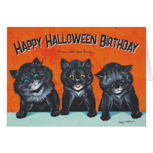 Anniversaire d'Halloween Chats noirs L. Wain carte