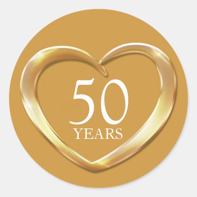 Anniversaire d'or 50 ans autocollant coeur (Devant)