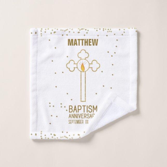 Anniversaire du Baptême Croix d'or personnalisée (Gant de toilette)