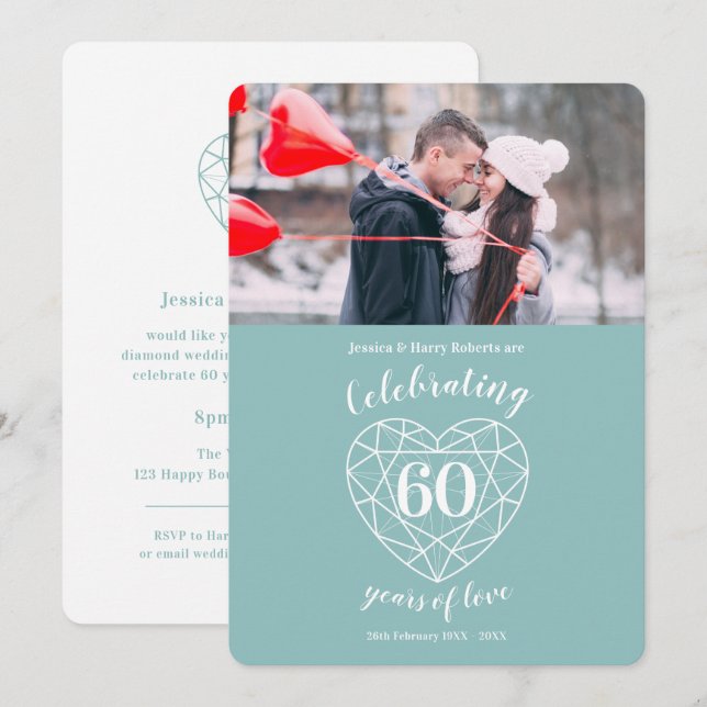Anniversaire du diamant 60 ans invitations photo (Devant / Derrière)