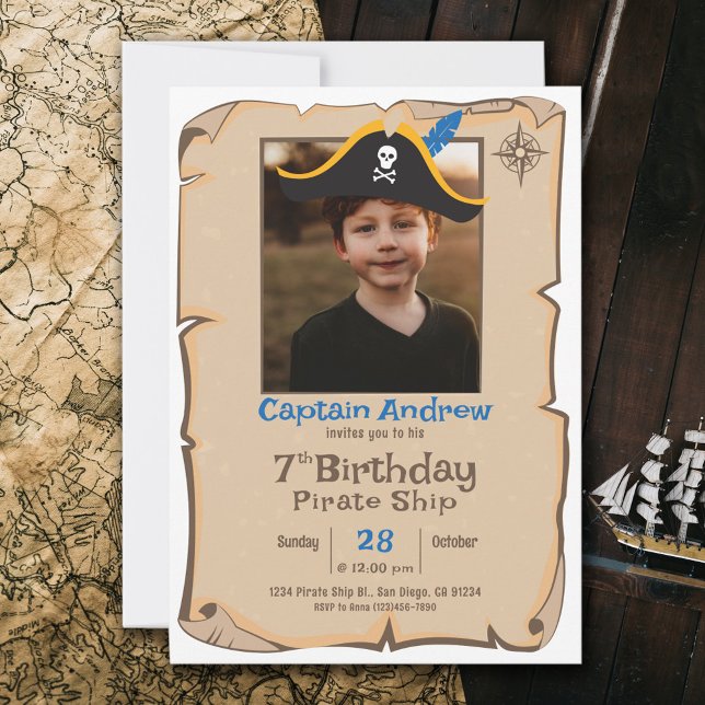 Anniversaire du Pirate | Photo Invitation Annivers (Pirate Kids Birthday Invitation)