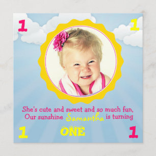 Anniversaire du soleil Invitation rose et jaune