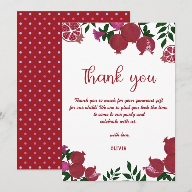 Anniversaire d'une Carte de remerciements de grena (Devant / Derrière)