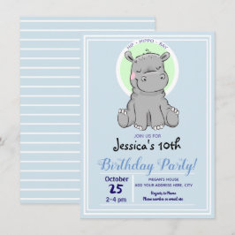 Anniversaire Fête Cute Little Hippo Invitations