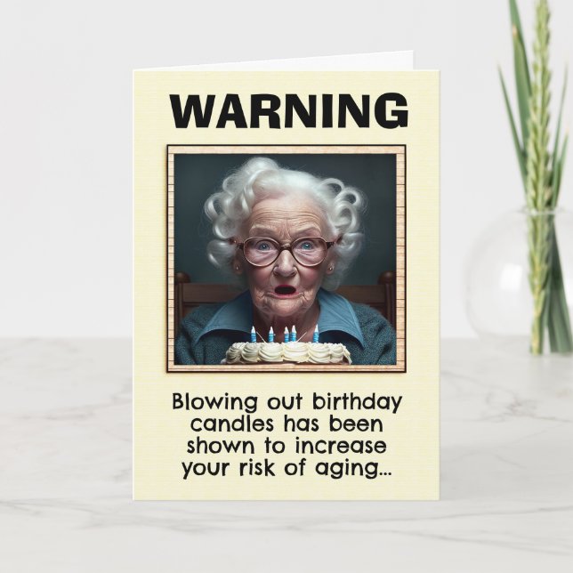 Anniversaire Funny Vieux-Dame et carte aux bougies (Devant)