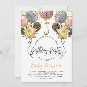 Anniversaire Gold Confetti Balloons Invitation