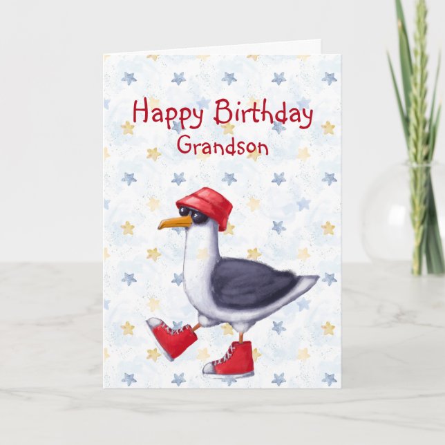 Anniversaire Grandson Amusant jolie carte d'oiseau (Devant)