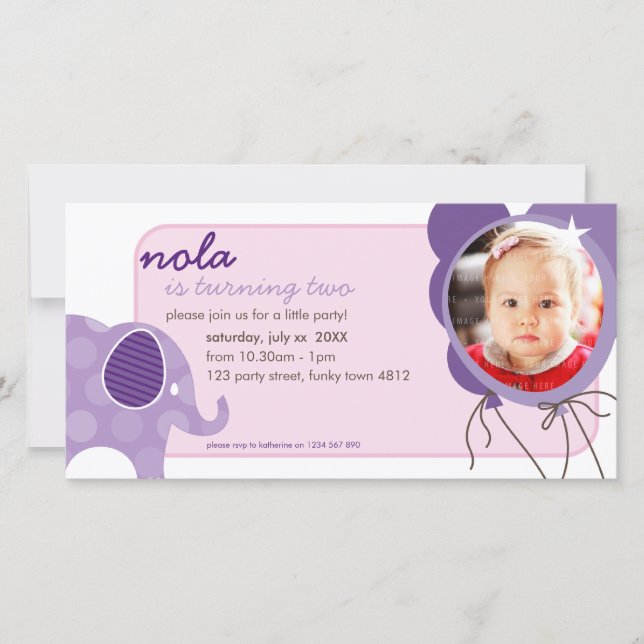 ANNIVERSAIRE INVITATION PHOTOCARD :: éléphant + ba (Devant)