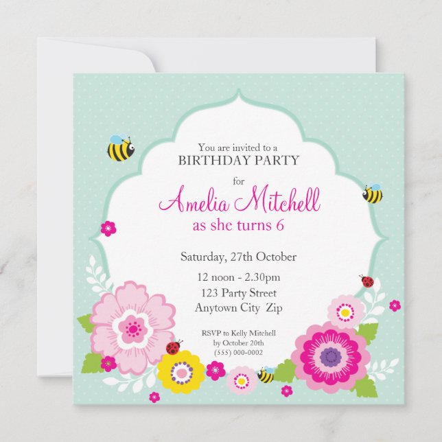 ANNIVERSAIRE INVITATIONS :: fleurs de jardin 2 (Devant)