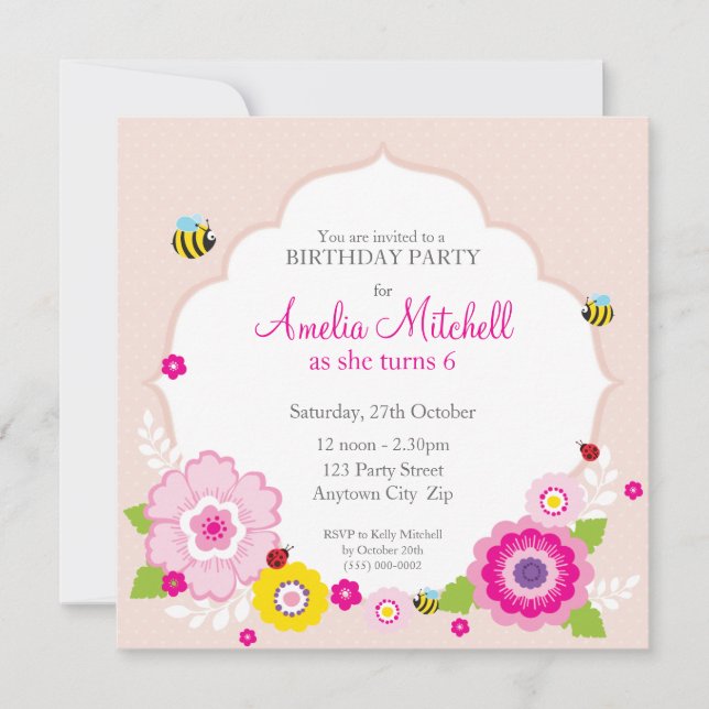ANNIVERSAIRE INVITATIONS :: fleurs de jardin 3 (Devant)