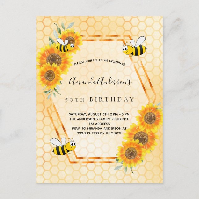 Anniversaire jaune rustique invitation tournesols (Devant)