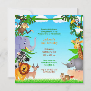 Anniversaire Jungle Animaux Flat Invitation